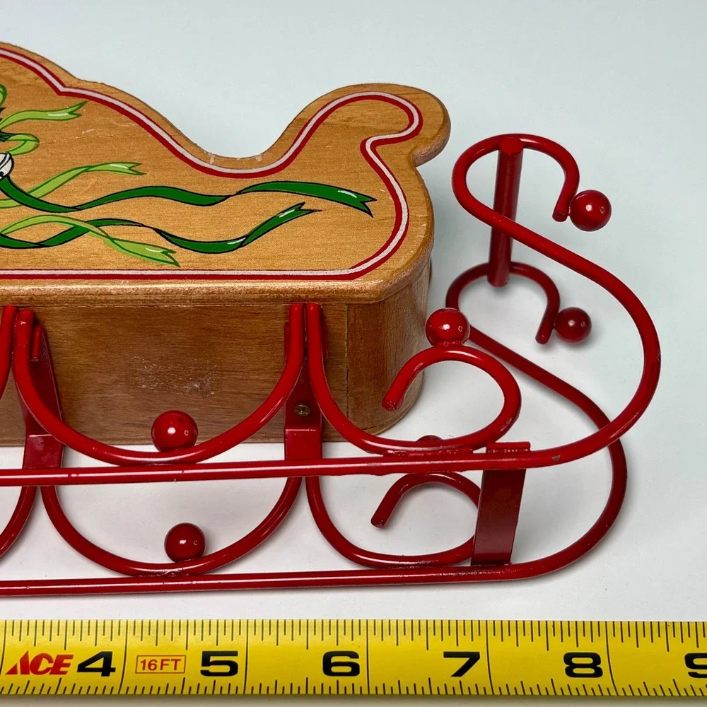 Vintage Christmas Sleigh Centerpiece Wood Metal Reindeer Sled Poinsettia Decor‎